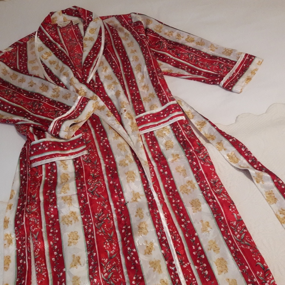 Victoria Secret Red, Gold & White Satin Long Robe